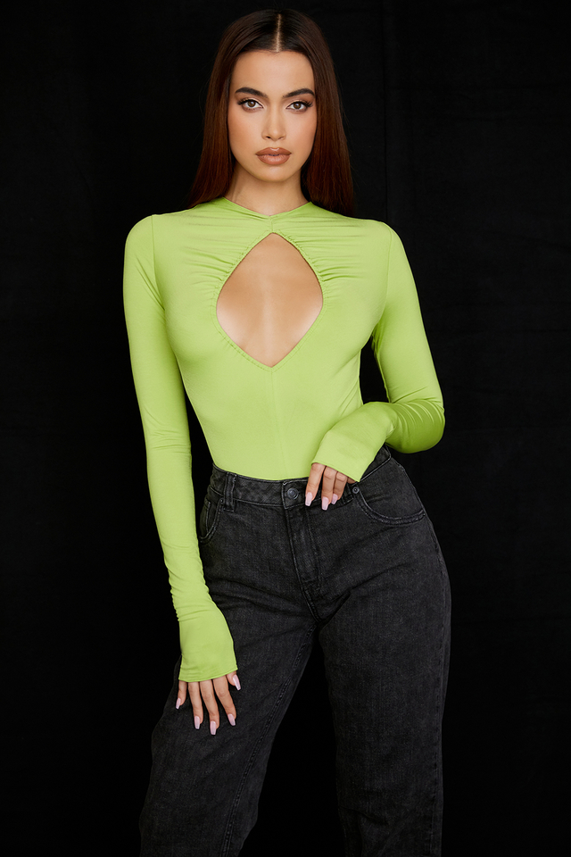 'Estrelle' Lime Green Cutout Bodysuit